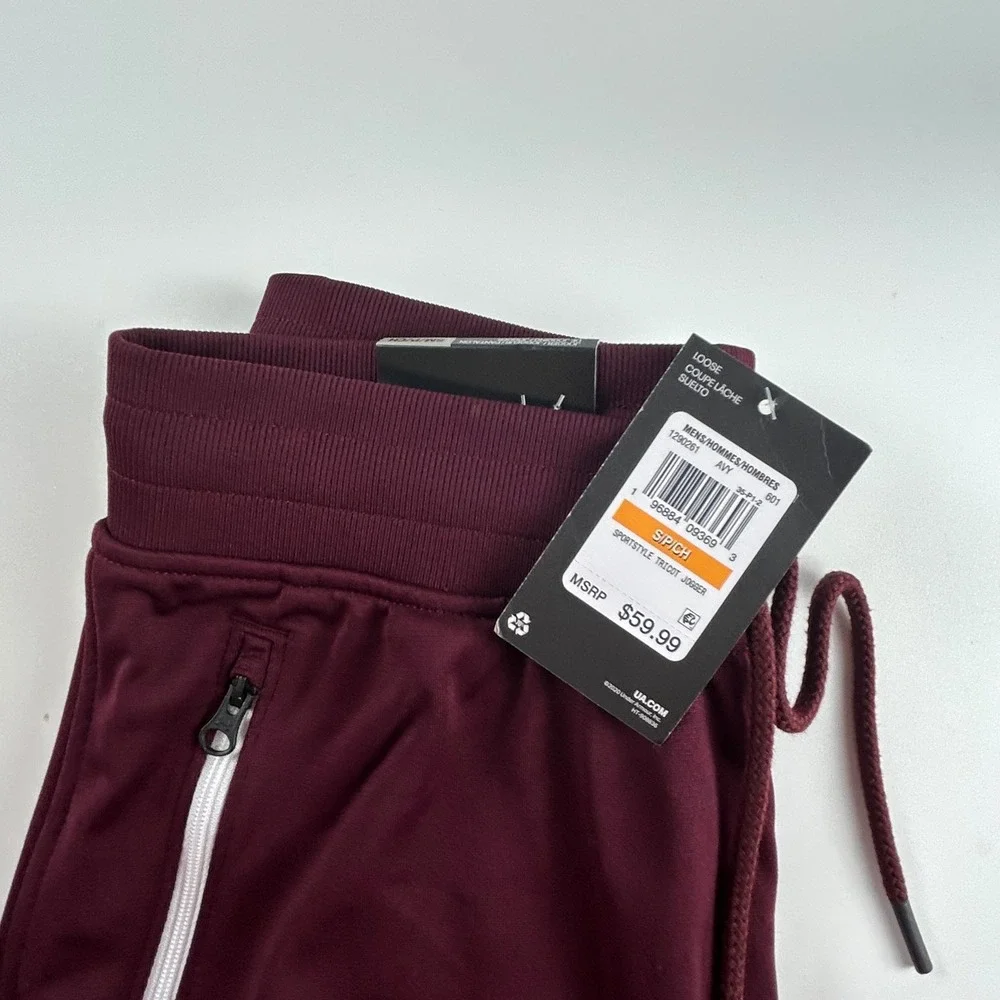 Under Armour Mens S Sportstyle Tricot Joggers Maroon Burgundy Pants NEW